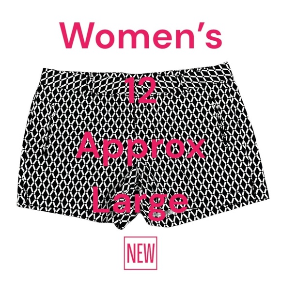 Women's Stylus 12 Large Black White Khakis Chino Shorts Diamond Geometric NWOT - Picture 2 of 9